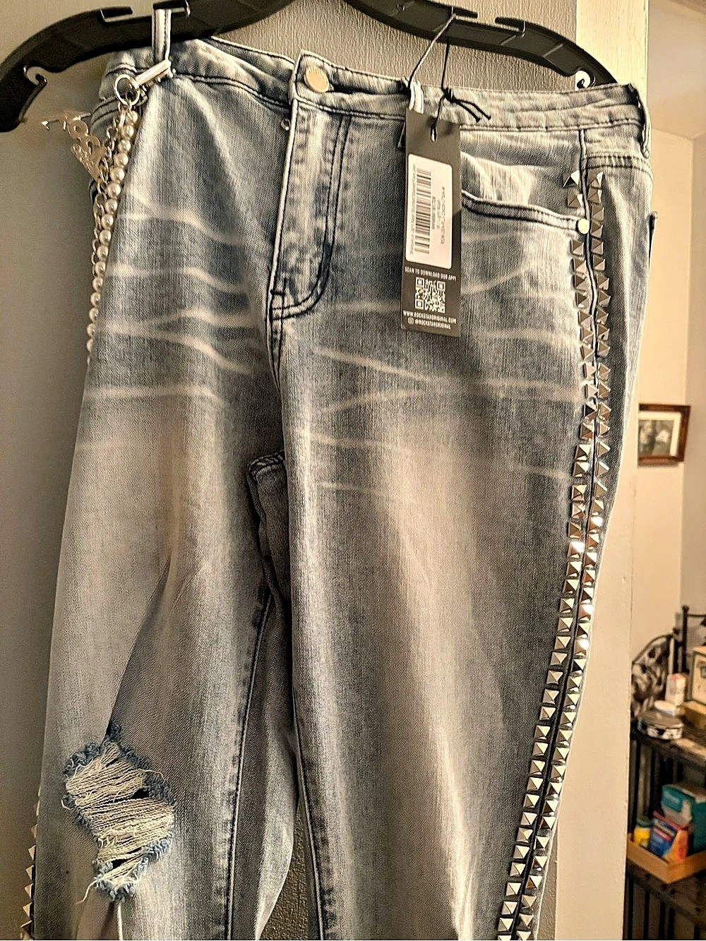 Rockstar Original Tyce Light Blue Pearl Stacked Fit Jean size 26